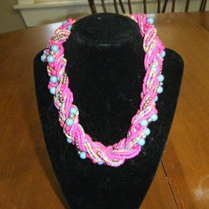 16" Pink MultiColored Bead Necklace